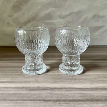 Vintage Two Iittala Crystal Kekkerit Footed Sherry Glass by Timo Sarpaneva, Finland, Finnish, Made in Finland 