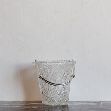 turn of the century french crystal ice bucket with metal handle