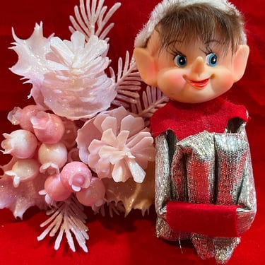 VINTAGE: 1950s - Glittered Pixie Elf Ornament - Made in