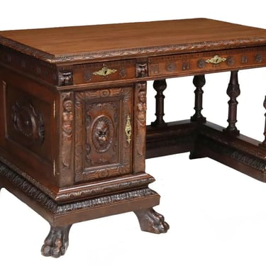 Antique Desk, Writing, Italian Renaissance Revival Carved Walnut, Early 1900's!