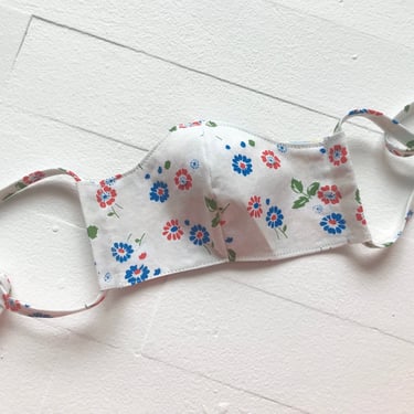 Children's Patterned Cotton Face Mask, Small Child's Floral Print Mask, Toddler Face Mask, Filter Pocket, Adjustable Ties, Reusable Washable 