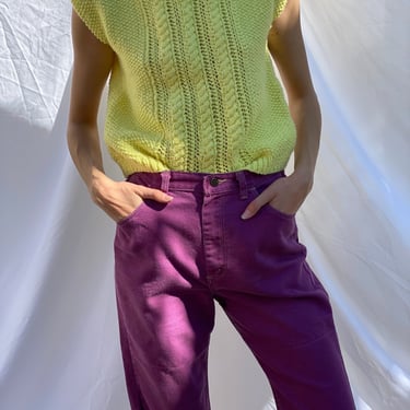 Vintage Sweater Vest / Knit 60s Crochet / Boxy Knit Waistcoat / Layering Piece / Haute Hippie Boho Sweater / Yellow Sweater 