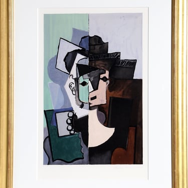 Portrait de Face sur Fond Rose et Vert, Pablo Picasso (After), Marina Picasso Estate Lithograph Collection 