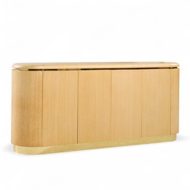 Karl Springer Style Mid Century Grass Cloth and Brass Credenza - mcm 