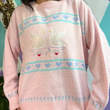 Vintage Pink Swan Knit Sweater