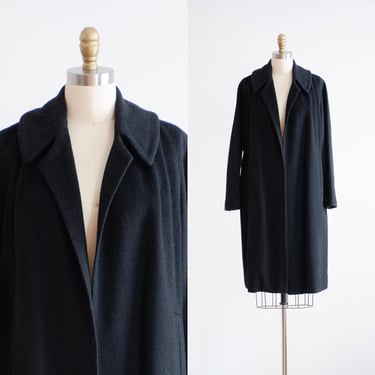 black wool coat 50s 60s vintage minimalist oversized swing coat 