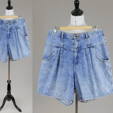 80s Jean Shorts - 35-38 waist - As-Is w/ Flaws - Pleated Front Yoke - Acid Wash - High Rise - Cotton Denim - Vintage 1980s - XL XXL 