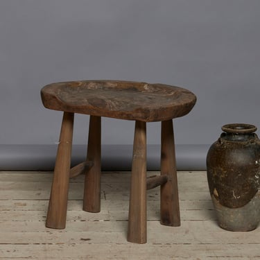 Shaped Seat Backless Dutch Colonial Teak Stool