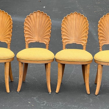 Beautiful set of four shell back grotto chairs with all new upholstery 