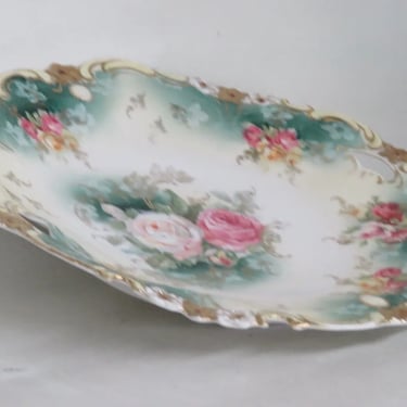 RS Prussia Large Porcelain Floral Pink Roses Serving Dish with Two Handles 3164B