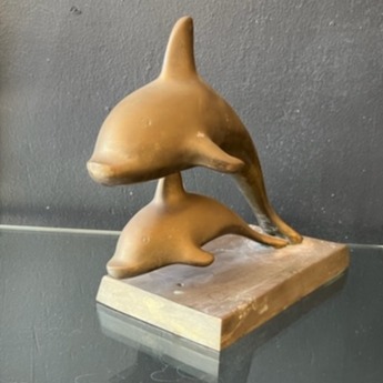Vintage Solid Brass Dolphins Sculpture