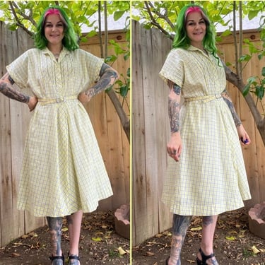 Vintage 1940’s Yellow Plaid Day Dress 