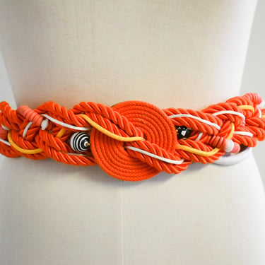 1980s Orange Cord Knot Belt with Beads 