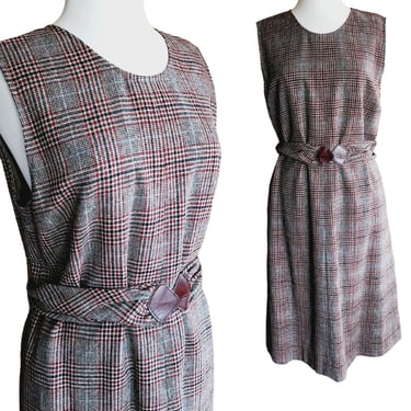 Vintage 70s Plaid Dress Pendleton Sleeveless Belted Brown Tartan 