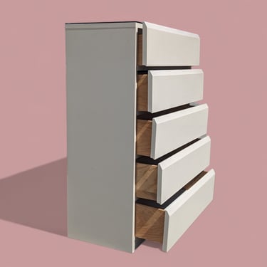 Lane highboy Dresser, Off White Laminate Postmodern, Glass Top, Retro, Solid/Heavy, 5 drawers, Bedroom 