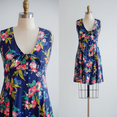 navy blue mini dress 90s y2k vintage GAP bright floral sleeveless short summer dress 