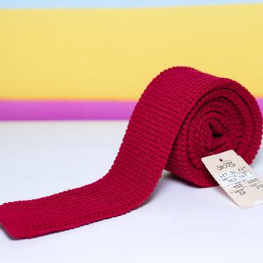 Vintage 1980s Red Wool Knit Necktie | New Old Stock 