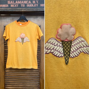 Vintage 1960’s Original Angel Wing with Ice Cream Puff Appliqué Design Mod Hippie Cotton T-Shirt, 60’s Tee Shirt, Vintage Clothing 