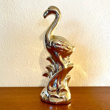 Silvered Ceramic Flamingo Figurine 