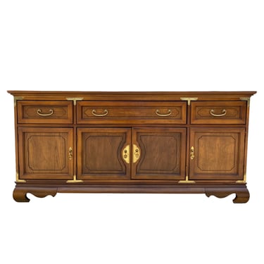 Chinoiserie Credenza by Bassett 66" Long - Vintage Asian Hollywood Regency Oriental Style Wooden Cabinet & Brass Furniture 
