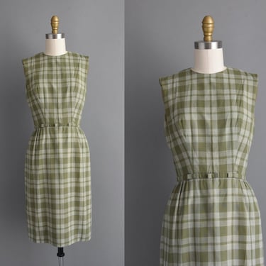 1960s vintage dress | Lanz Green Plaid Print Cotton Summer Day Dress | XS | 60s dress 