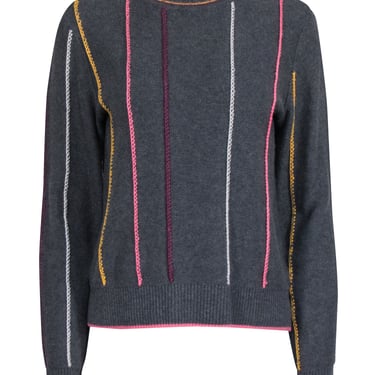 Rag &amp; Bone - Grey Turtleneck Sweater w/ Striped Embroidery Sz L