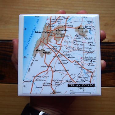 1999 Tel Aviv Israel Map Coaster. Israel Gift. Tel Aviv Map. Vintage Middle East Décor. Israel History Gift. Middle Eastern. Yafo Map. 