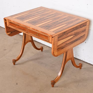 Baker Furniture Regency Rosewood Drop Leaf Writing Desk or Console Table, Newly Refinished