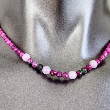 Hand Beaded Ruby & Ruby Ziosite Necklace~Gifts for Her! 