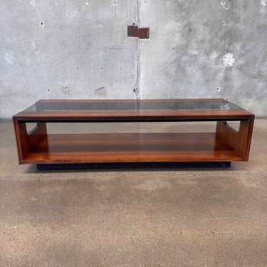 1970's Lane Smoked Glass Walnut Coffee Table
