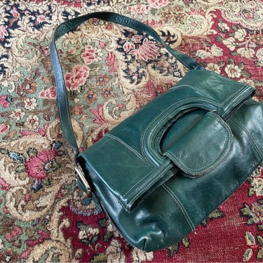 Vintage 1970’s Joseph Magnin forest green leather shoulder bag | hunter green purse, made in Italy 