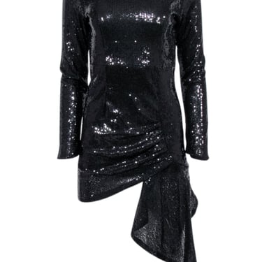Alex Vinash - Black Sequin Asymmetric Long Sleeve Mini Dress Sz S
