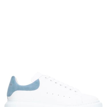 Alexander Mcqueen Woman White Leather Sneakers With Pastel Light Blue Sued