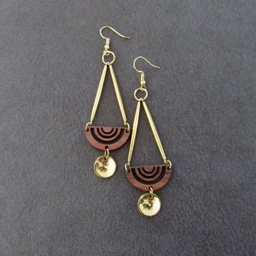 Long wooden mid century modern earrings 