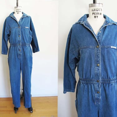 Vintage 80s Women Denim Jumpsuit S M - 1980s  Blue Jean Coveralls - Boiler Suit - Utility Workwear 