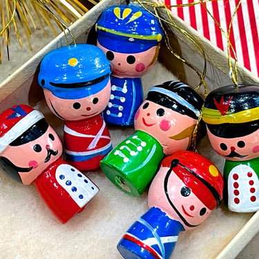 VINTAGE: 6pcs - Small Wooden Sailor Ornaments - Holiday, Christmas - Pull Toy Ornament - SKU Tub-28-00034492 