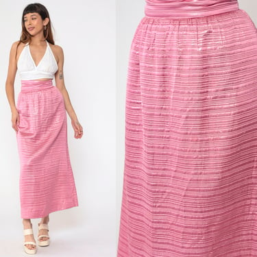 60s Maxi Skirt Long Pink Metallic Skirt Formal Evening Skirt Striped Retro Cocktail Party Sixties Prom Evening Vintage 1960s Small xs 
