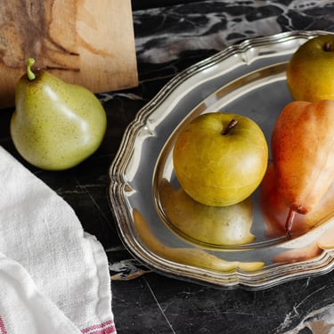 vintage french silver platter with scalloped edges