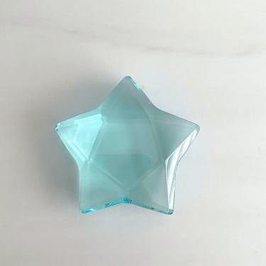 Vintage Rosenthal Faceted Crystal Art Glass Star Paperweight Figurine in Aqua Blue Green Color 