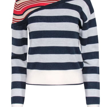 Veronica Beard - Navy, Ivory &amp; Red Stripe Wool Blend &quot;Sheradin&quot; Sweater Sz S