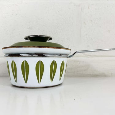 Vintage Cathrineholm Enamel White Green Saucepan Sauce Pan Norway Catherineholm Norwegian Scandinavian Covered Pot 1960s 1950s 