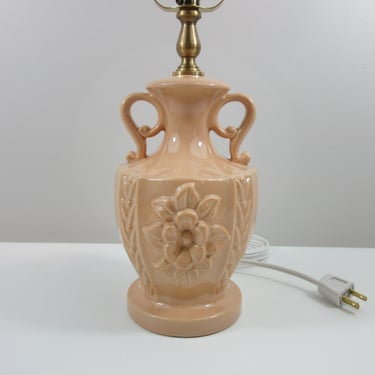 Refurbished Vintage Peach Embossed Floral Lamp - 1940's - Ceramic - 21