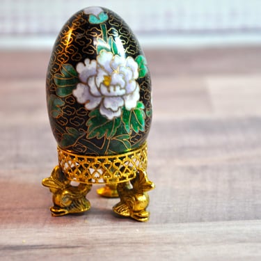 Cloisonne Egg with Ornate Elegant Brass Display Stand Vintage Chinese Enamel Egg Office or  Home Decor Gift for Him Gift for Her Collectible 