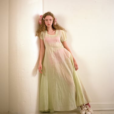 RARE 1930s larger size Pina fiber limoncello gown one of a kind art deco antique 