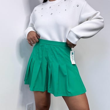 DEADSTOCK 90s Kelly Green Lily's of Beverly Hills Pleated Skirt | Size 16 Large 