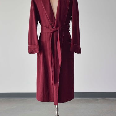 Vintage 1940s Burgundy Robe / 40s Wool Robe / 1940s Smoking Jacket / Vintage Wool Piccadilly Tailored Robe / Vintage Floor Length Robe 