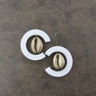 Cowrie shell earrings, bronze and white earrings, bold statement earrings 