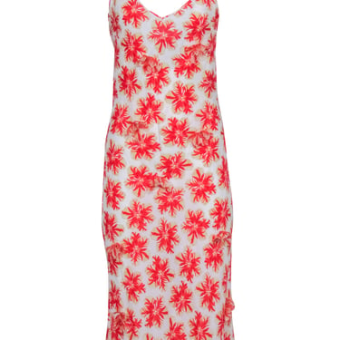 Ferre - Ivory &amp; Red Floral Sleeveless Slip Dress Sz 8