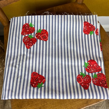 Sweet Vintage 70s 27”x 45” Hickory Stripes with Bandana Print Strawberries 