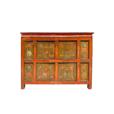Distressed Rustic Chinese Tibetan Floral Side Table Cabinet cs7340E 